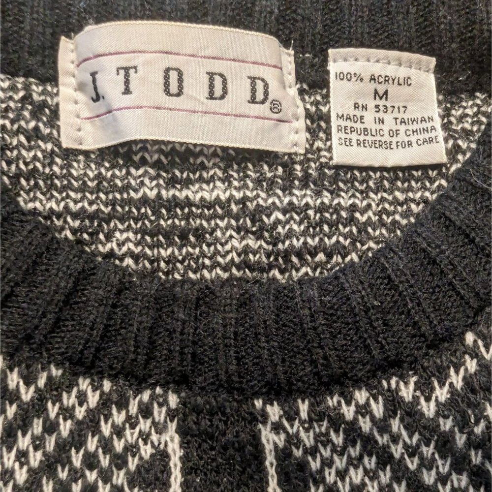 J. TODD blue black Aztec design Acrylic Geometric print Vintage Sweater‎ M - Picture 5 of 8